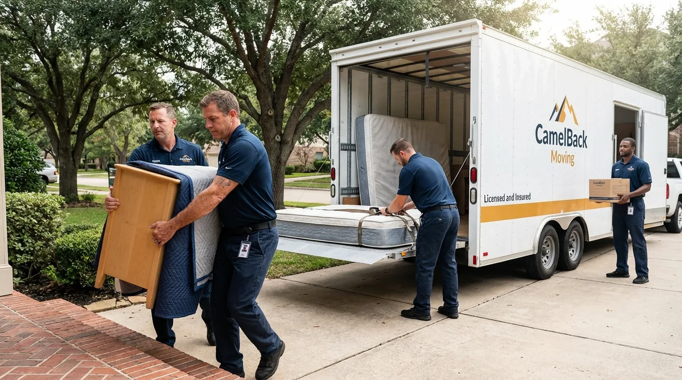 Crew loading residential truck for cross-state move from Towson, MD