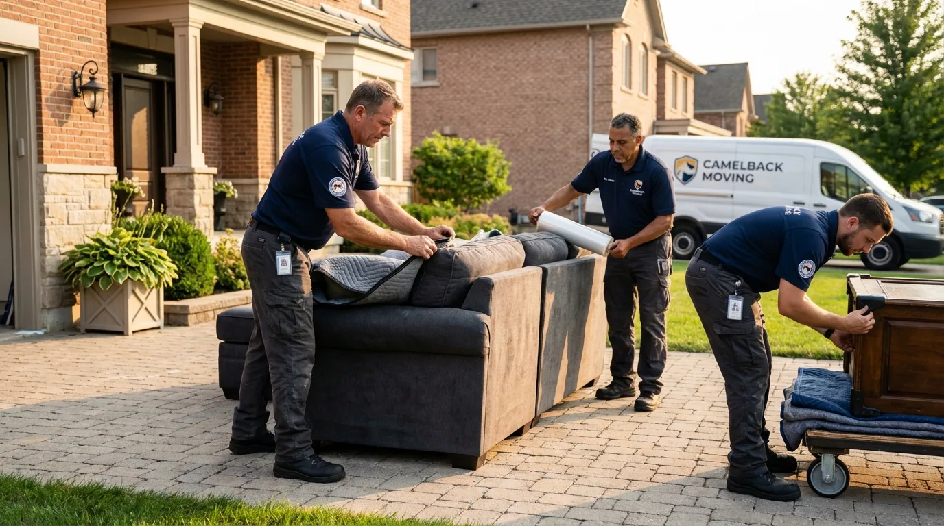 Large estate moving crew wrapping furniture in Towson, MD