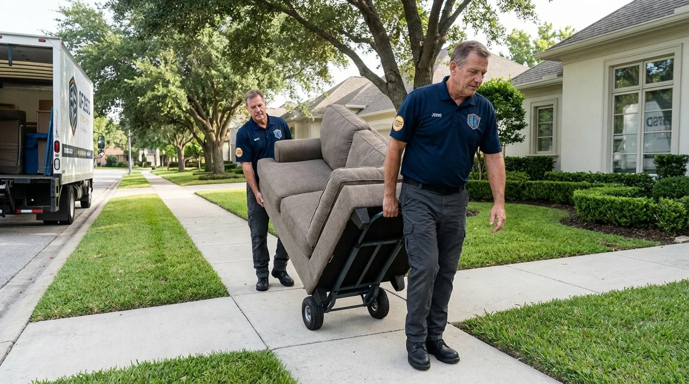 Local residential moving crew loading furniture in Towson, MD