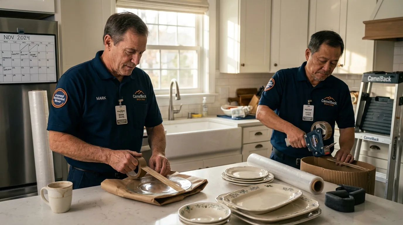 Professional crew packing kitchen dishware in Towson, MD